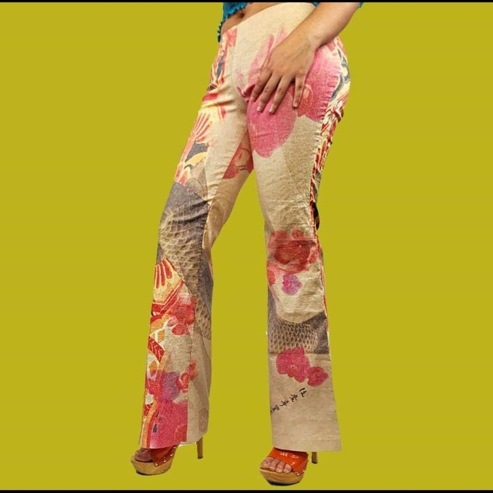 Koi FISH ASIAN CHINESE PRINT WIDE LEG PANTS